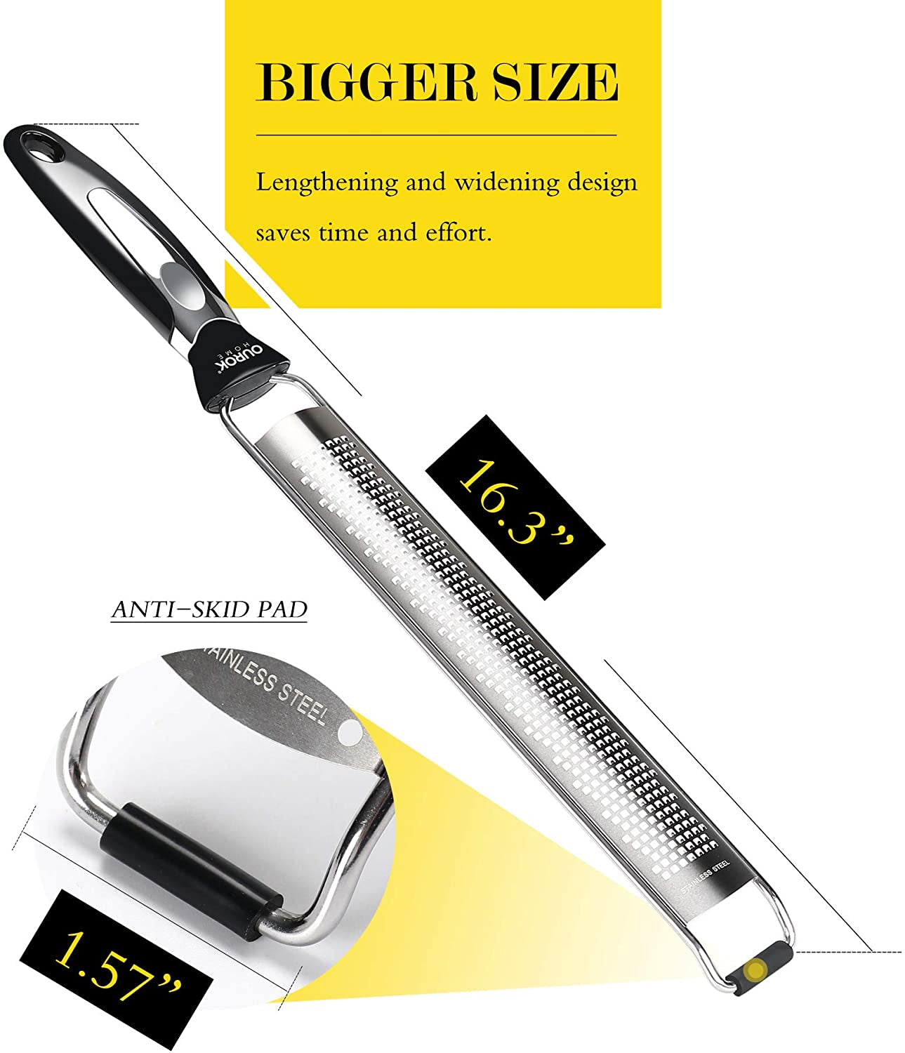 Stainless Steel Kitchen Zester and Grater for Citrus, Cheese, and Vegetables with Cleaning Brush, Dishwasher Safe, Black