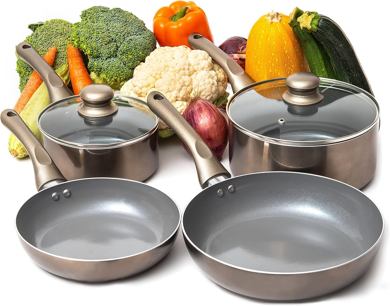 6-Piece Dark Grey Nonstick Cookware Set with Glass Lids, Induction-Compatible Pots and Pans, Featuring Stay-Cool Handles and PTFE/PFOA-Free Materials