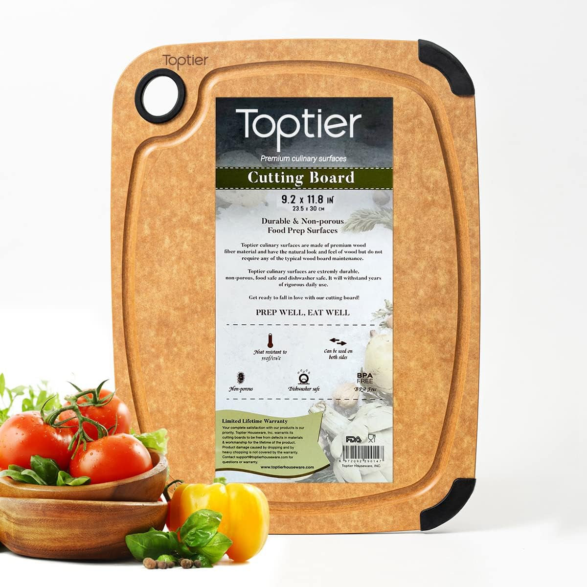 Premium Wood Fiber Cutting Board - Non-Slip, Reversible, Eco-Friendly, Compact 11.5 x 9.25-Inch Chopping Board in Natural Slate