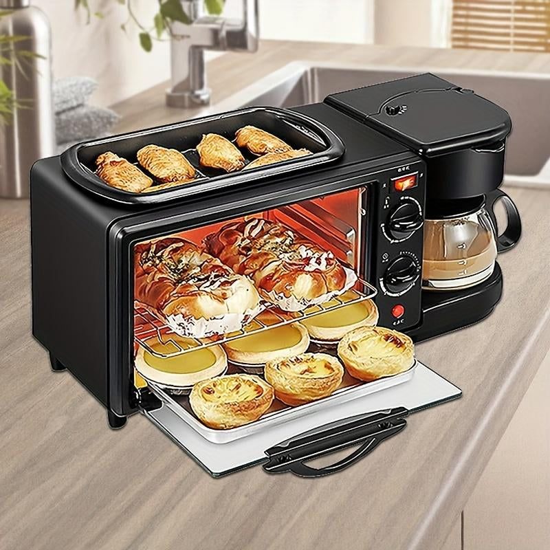 3 in 1 Breakfast Station,Non-Stick Pancake Cooking Pan,Egg Frying, Pan,5 Cup Coffee Maker,Coffee Percolator for Cappuccino, Latte, 4-Slice Toaster Oven - Built-In Timer,Tray,Reusable Coffee Filter,Modern Household Kitchen Cookware, Holiday Gift