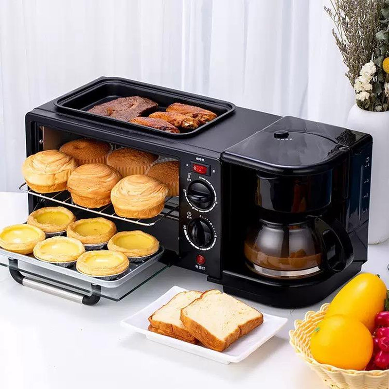 3 in 1 Breakfast Station,Non-Stick Pancake Cooking Pan,Egg Frying, Pan,5 Cup Coffee Maker,Coffee Percolator for Cappuccino, Latte, 4-Slice Toaster Oven - Built-In Timer,Tray,Reusable Coffee Filter,Modern Household Kitchen Cookware, Holiday Gift