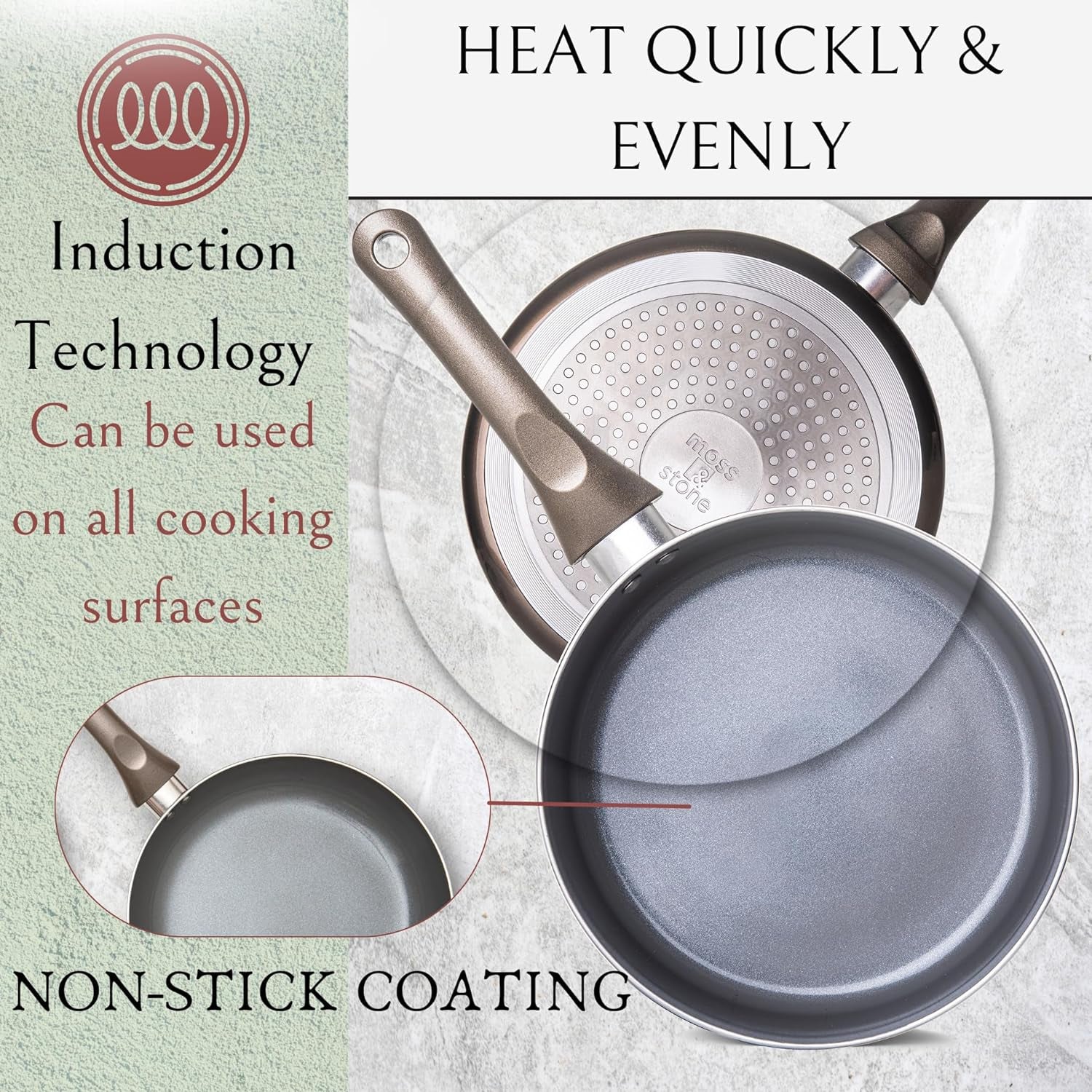 6-Piece Dark Grey Nonstick Cookware Set with Glass Lids, Induction-Compatible Pots and Pans, Featuring Stay-Cool Handles and PTFE/PFOA-Free Materials