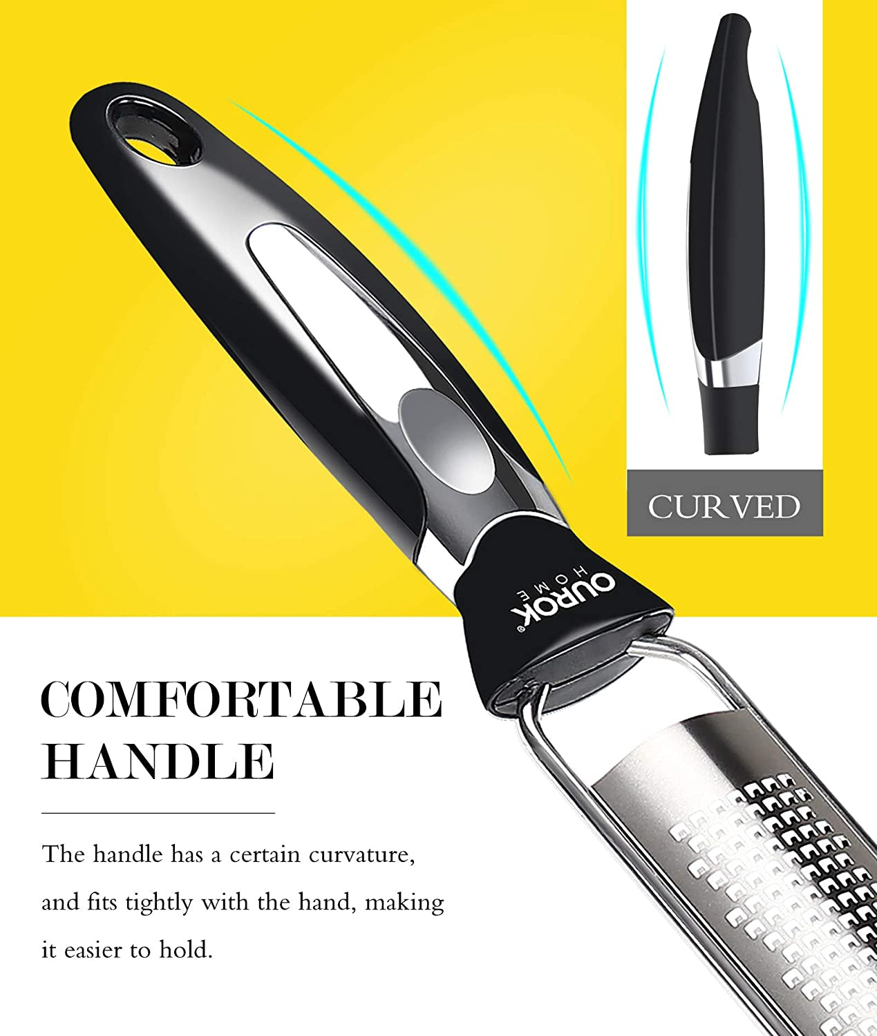 Stainless Steel Kitchen Zester and Grater for Citrus, Cheese, and Vegetables with Cleaning Brush, Dishwasher Safe, Black