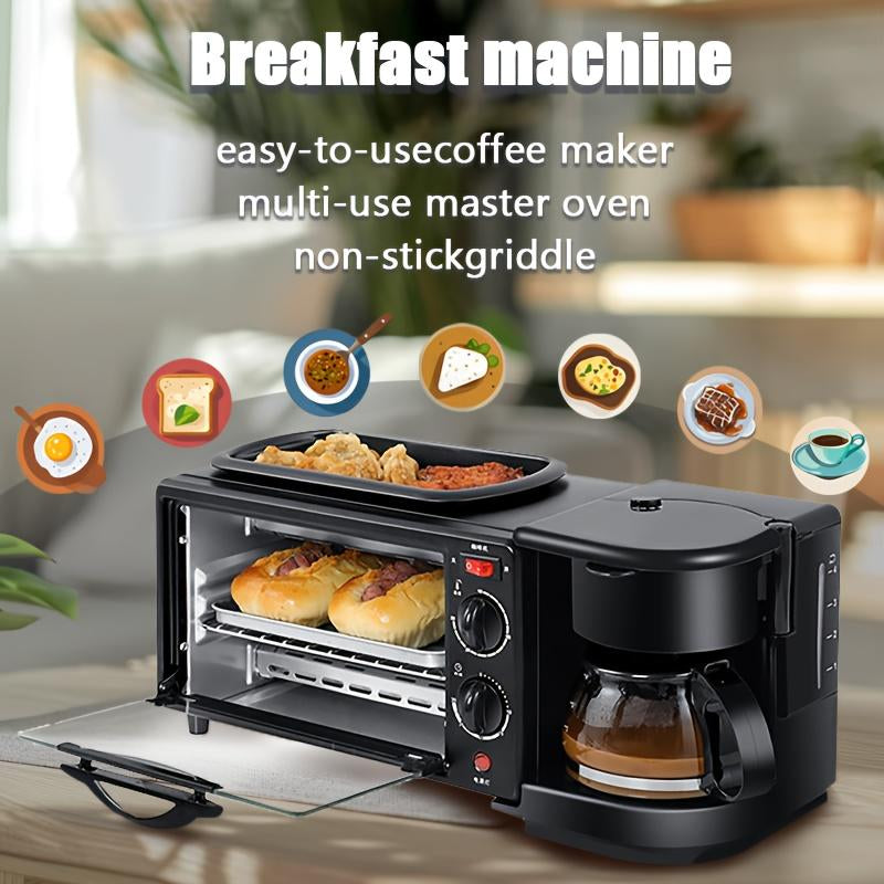 3 in 1 Breakfast Station,Non-Stick Pancake Cooking Pan,Egg Frying, Pan,5 Cup Coffee Maker,Coffee Percolator for Cappuccino, Latte, 4-Slice Toaster Oven - Built-In Timer,Tray,Reusable Coffee Filter,Modern Household Kitchen Cookware, Holiday Gift