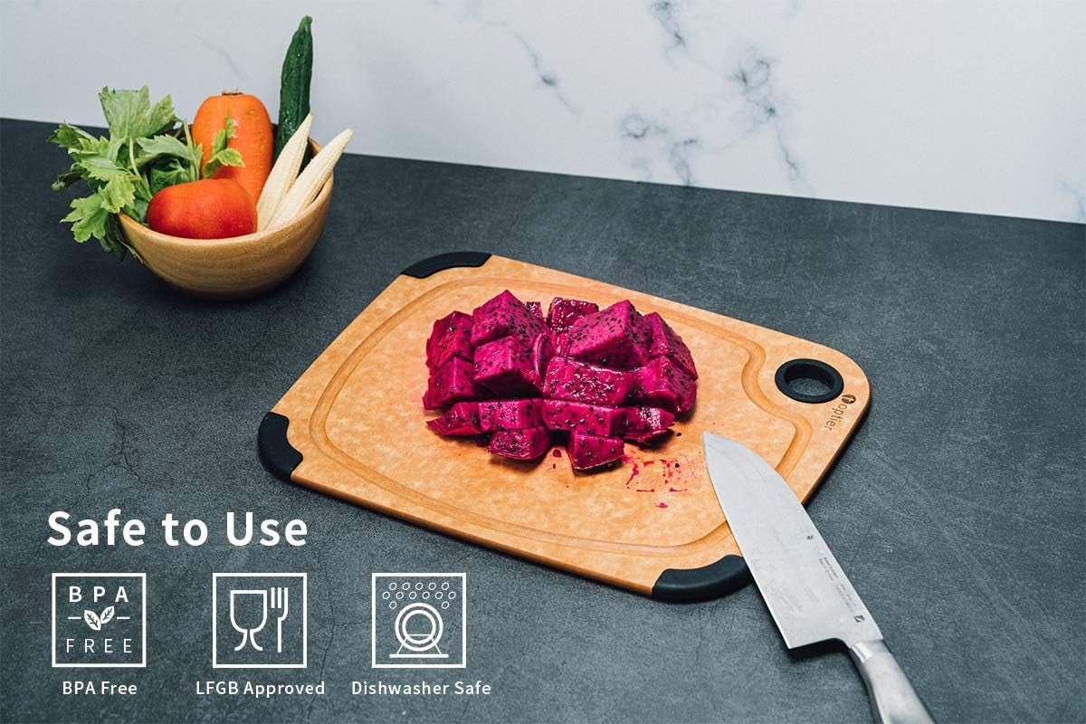 Premium Wood Fiber Cutting Board - Non-Slip, Reversible, Eco-Friendly, Compact 11.5 x 9.25-Inch Chopping Board in Natural Slate